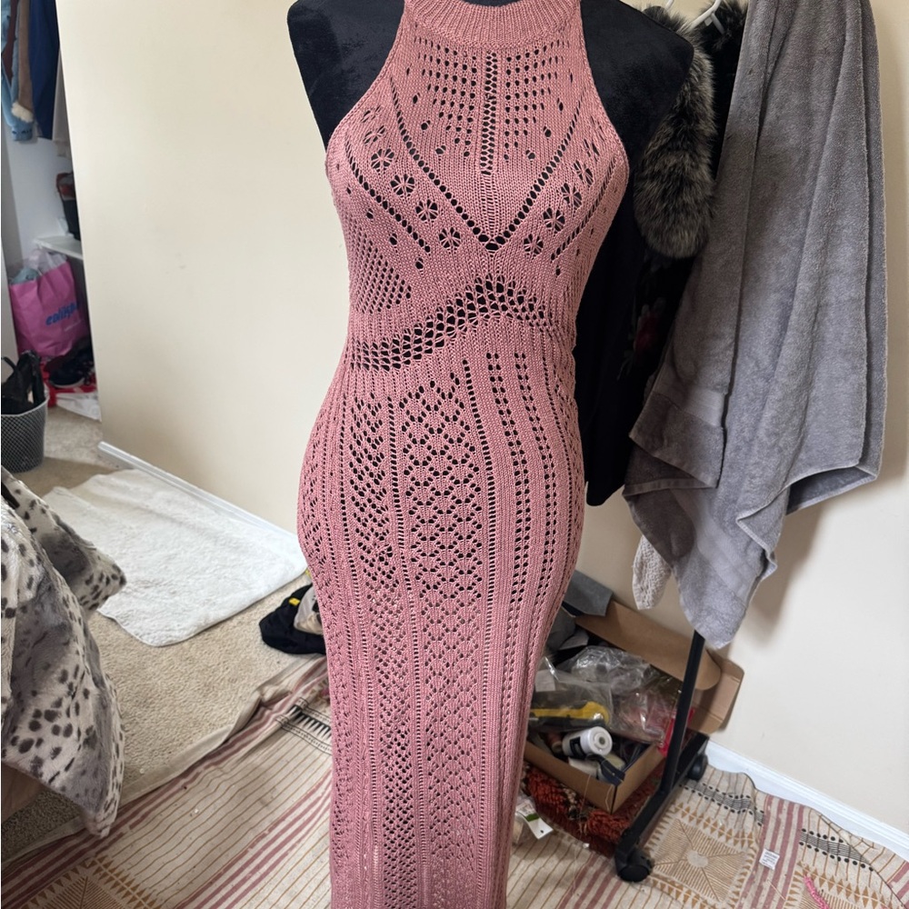 PrettyLittleThing Pink Halter Bodycon Maxi Dress